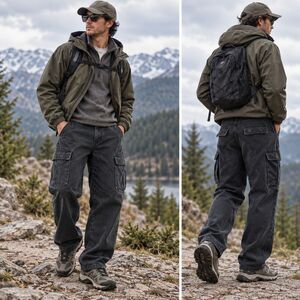 Vintage Black Charcoal Cargo Pants Men's M Regular Utility Gorpcore Adjustable